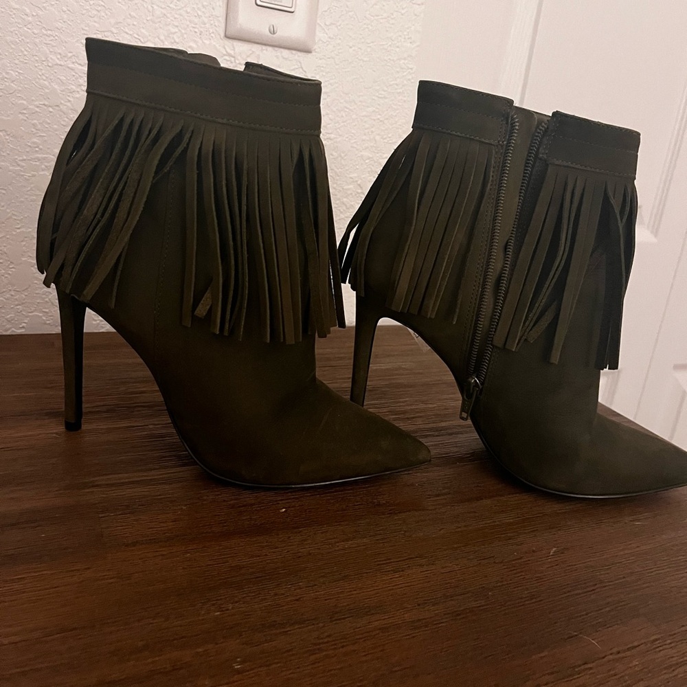 Fringe Olive Ankle Boots